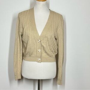 Harper Lane Cable Knit Tan Lightweight Cardigan Sz M